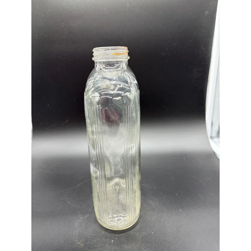 Vintage Clear Glass Embossed Flask‎ Bottle Collectible Display Home Decor